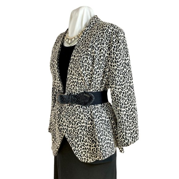Notations Tan Black Leopard Print Open Front Waterfall Jacket Sz 2X Lined Padded - Picture 6 of 16